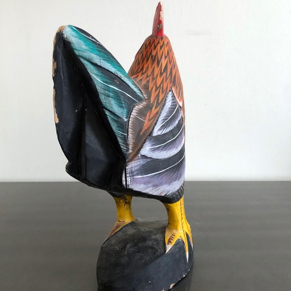 Vintage Carved Handprinted Wooden Rooster - Picture 7 of 10
